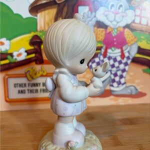 Precious Moments Girl Figurine Holding Bunny - Pastel Pink & Cream